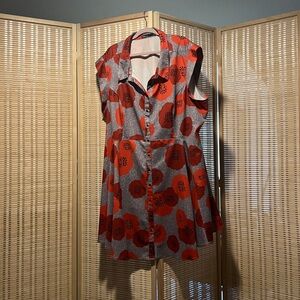 Bright Red and Gray Floral ModCloth Dress